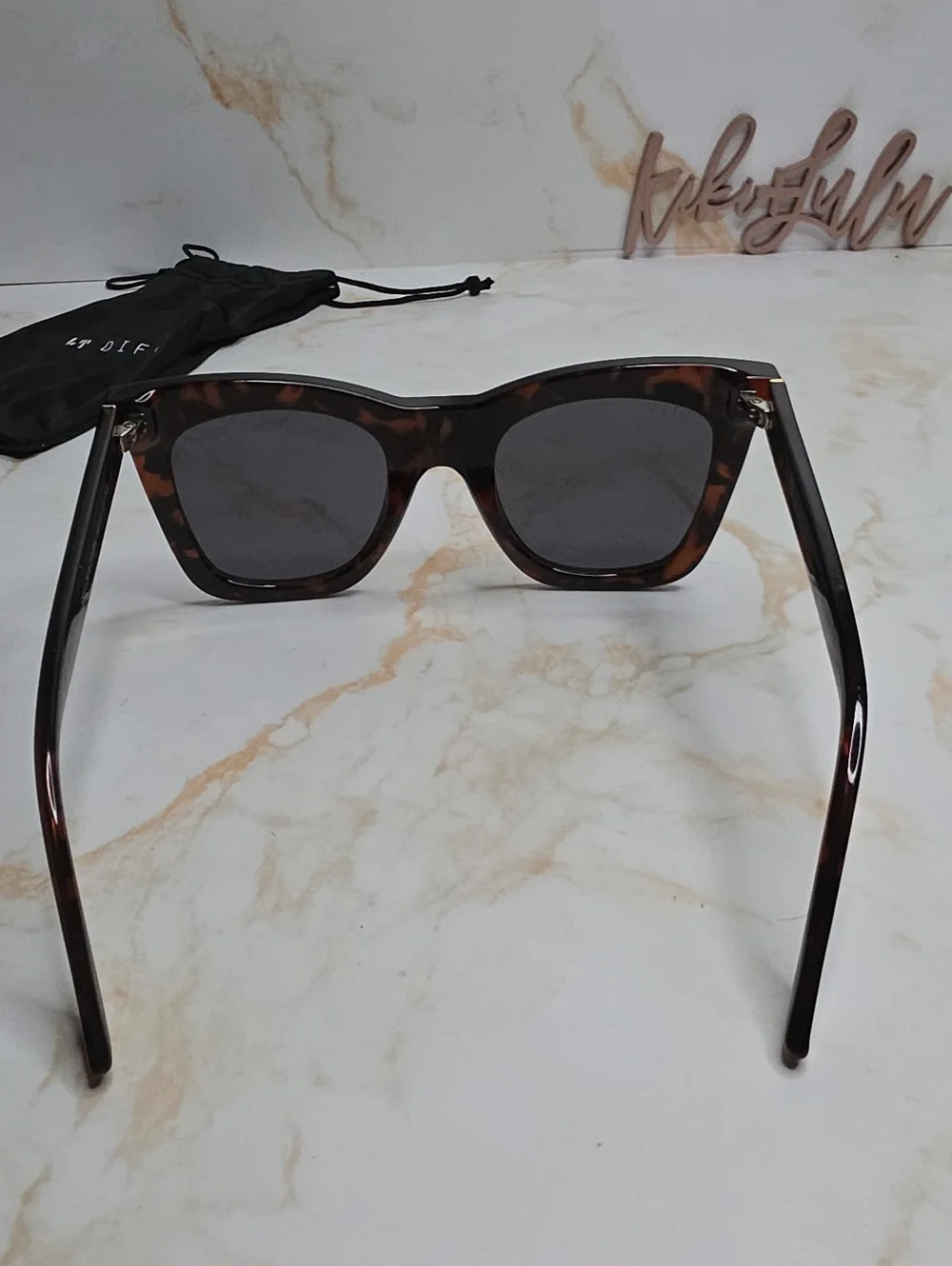 Diff Talia Tortoiseshell Cat-Eye Square Sunglasses with Dark Lenses New